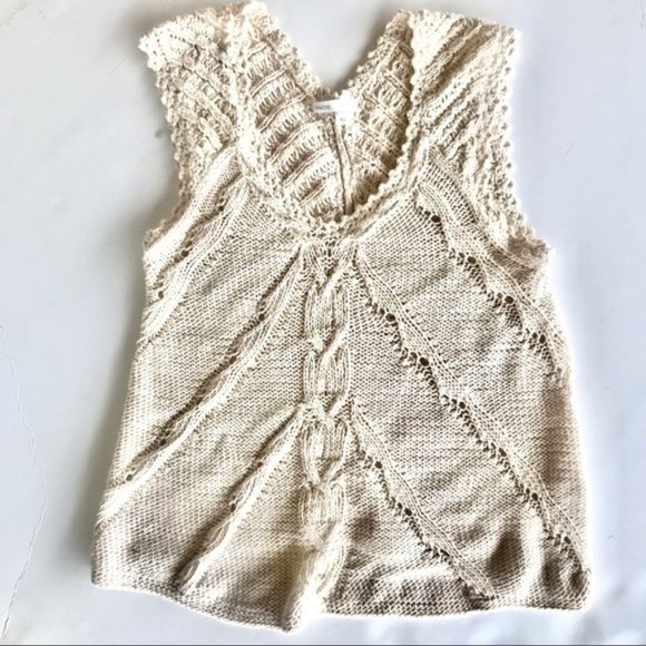 Vince Tops - VINCE Ivory Cable Knit Back Slit Sleeveless Tank